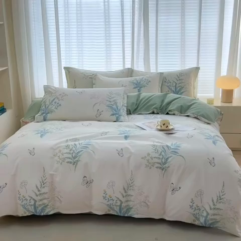 91家纺网 家纺一手货源 找家纺 （总）睡美美家纺 2025新款ins风舒适全棉印花床单床笠款四件套