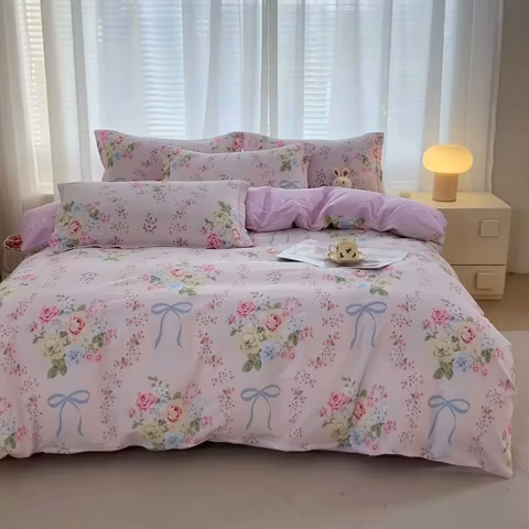 91家纺网 家纺一手货源 找家纺 （总）睡美美家纺 2025新款ins风舒适全棉印花床单床笠款四件套