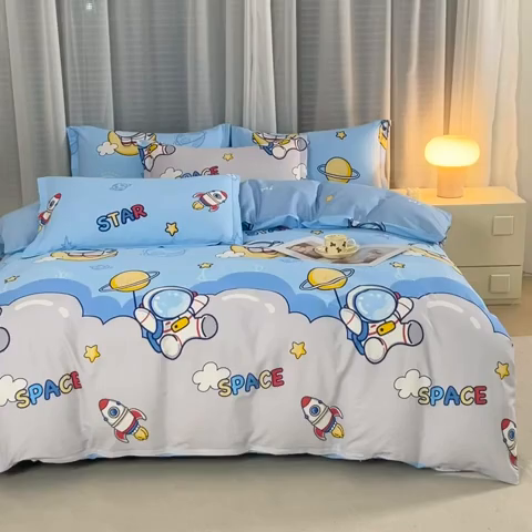 91家纺网 家纺一手货源 找家纺 （总）睡美美家纺 2025新款ins风舒适全棉印花床单床笠款四件套