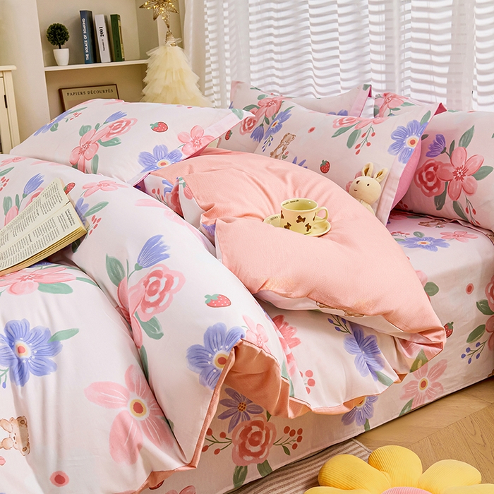 91家纺网 家纺一手货源 找家纺 （总）睡美美家纺 2025新款ins风舒适全棉印花床单床笠款四件套