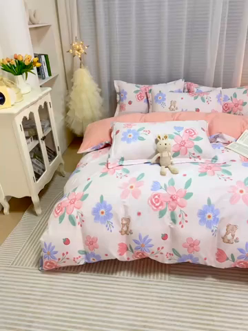 91家纺网 家纺一手货源 找家纺 （总）睡美美家纺 2025新款ins风舒适全棉印花床单床笠款四件套