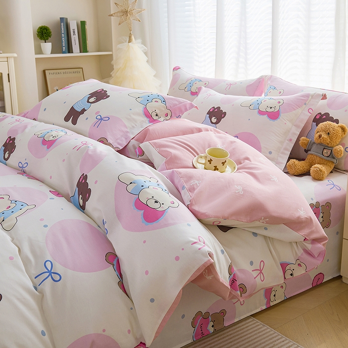 91家纺网 家纺一手货源 找家纺 （总）睡美美家纺 2025新款ins风舒适全棉印花床单床笠款四件套