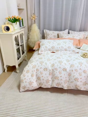 91家纺网 家纺一手货源 找家纺 （总）睡美美家纺 2025新款ins风舒适全棉印花床单床笠款四件套