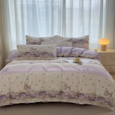 91家纺网 家纺一手货源 找家纺 （总）睡美美家纺 2025新款ins风舒适全棉印花床单床笠款四件套
