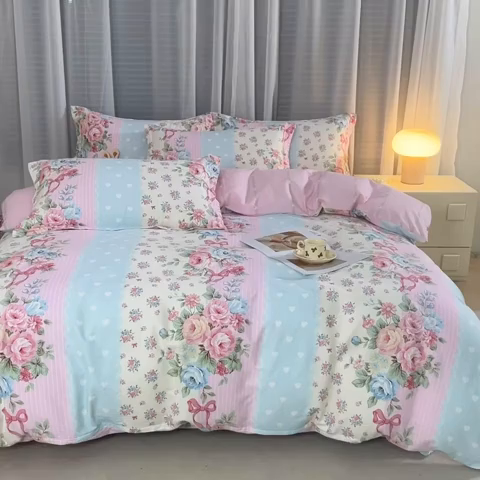 91家纺网 家纺一手货源 找家纺 （总）睡美美家纺 2025新款ins风舒适全棉印花床单床笠款四件套