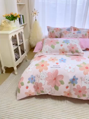 91家纺网 家纺一手货源 找家纺 （总）睡美美家纺 2025新款ins风舒适全棉印花床单床笠款四件套