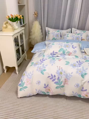 91家纺网 家纺一手货源 找家纺 （总）睡美美家纺 2025新款ins风舒适全棉印花床单床笠款四件套