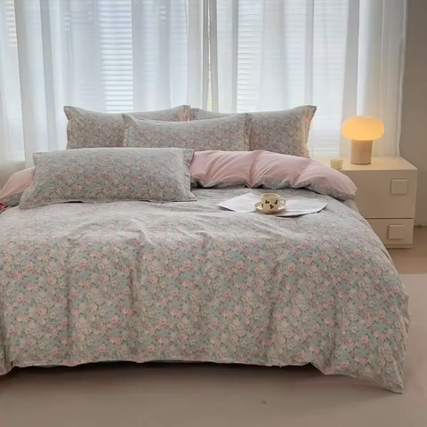 91家纺网 家纺一手货源 找家纺 （总）睡美美家纺 2025新款ins风舒适全棉印花床单床笠款四件套