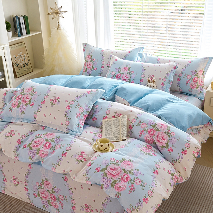 91家纺网 家纺一手货源 找家纺 （总）睡美美家纺 2025新款ins风舒适全棉印花床单床笠款四件套