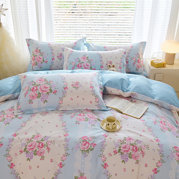 91家纺网 家纺一手货源 找家纺 （总）睡美美家纺 2025新款ins风舒适全棉印花床单床笠款四件套