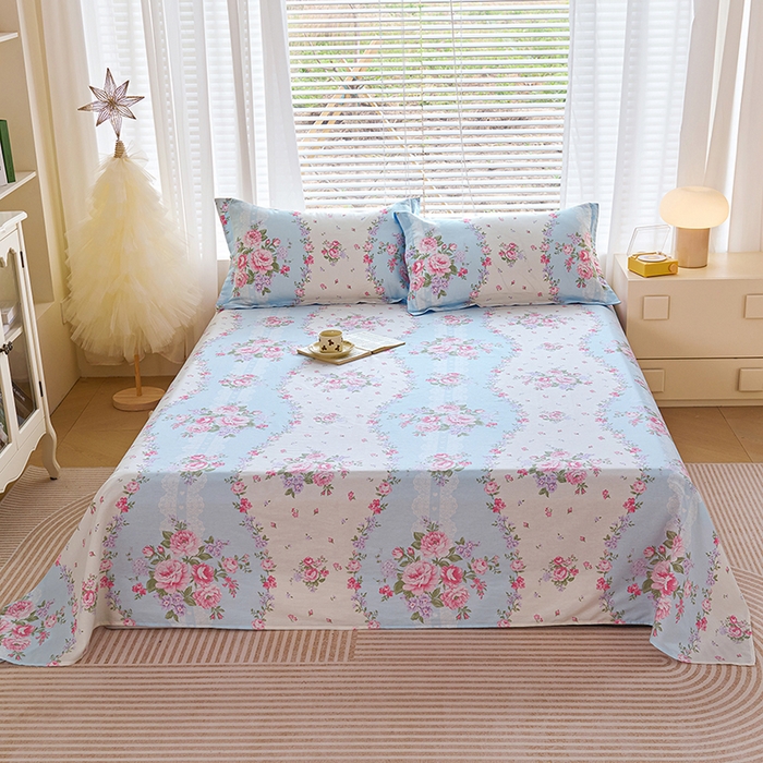 91家纺网 家纺一手货源 找家纺 （总）睡美美家纺 2025新款ins风舒适全棉印花床单床笠款四件套