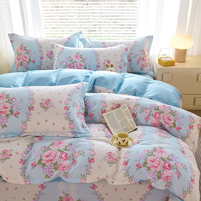 91家纺网 家纺一手货源 找家纺 （总）睡美美家纺 2025新款ins风舒适全棉印花床单床笠款四件套