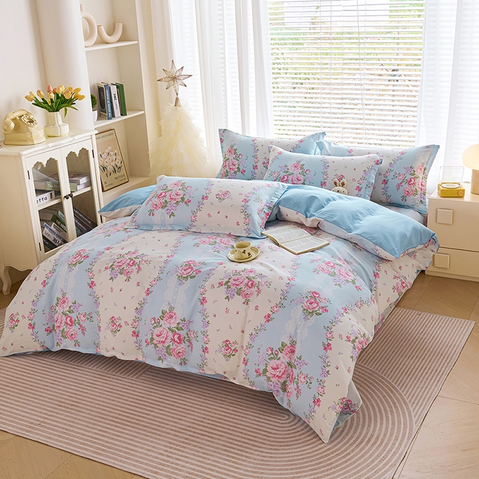 91家纺网 家纺一手货源 找家纺 （总）睡美美家纺 2025新款ins风舒适全棉印花床单床笠款四件套