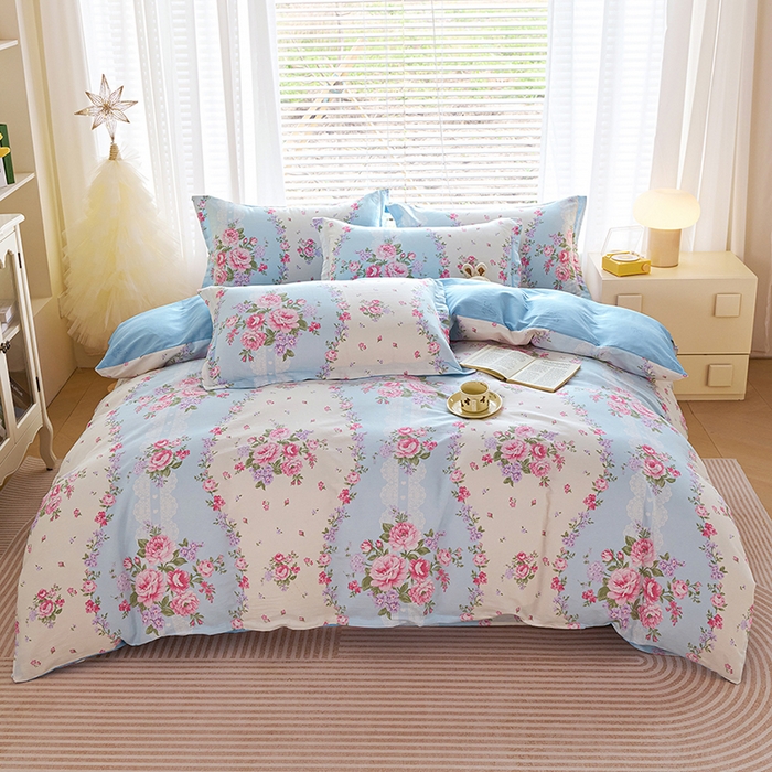 91家纺网 家纺一手货源 找家纺 （总）睡美美家纺 2025新款ins风舒适全棉印花床单床笠款四件套