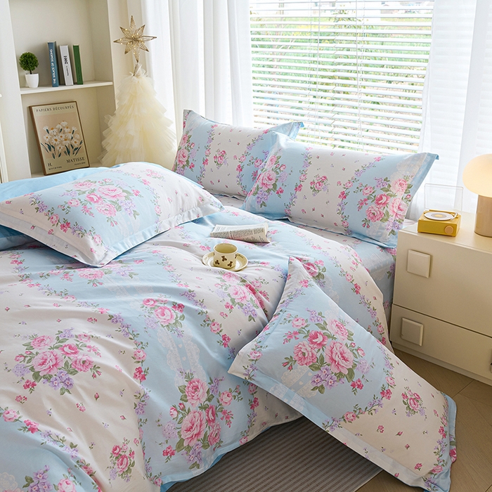 91家纺网 家纺一手货源 找家纺 （总）睡美美家纺 2025新款ins风舒适全棉印花床单床笠款四件套