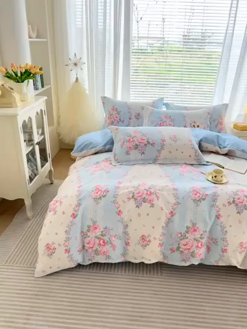 91家纺网 家纺一手货源 找家纺 （总）睡美美家纺 2025新款ins风舒适全棉印花床单床笠款四件套