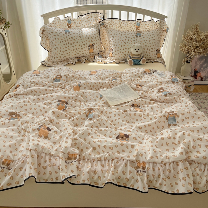 顾里家纺 2025春夏新款韩系云朵棉夏被夏凉被空调被四件套 咖豹小熊