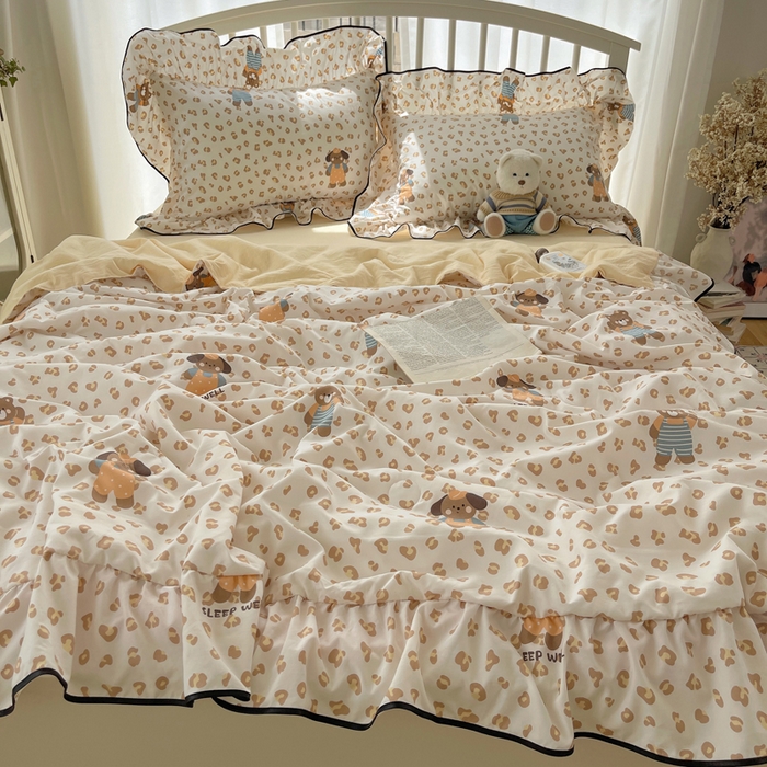 91家纺网 家纺一手货源 找家纺 顾里家纺 2025春夏新款韩系云朵棉夏被夏凉被空调被四件套 咖豹小熊