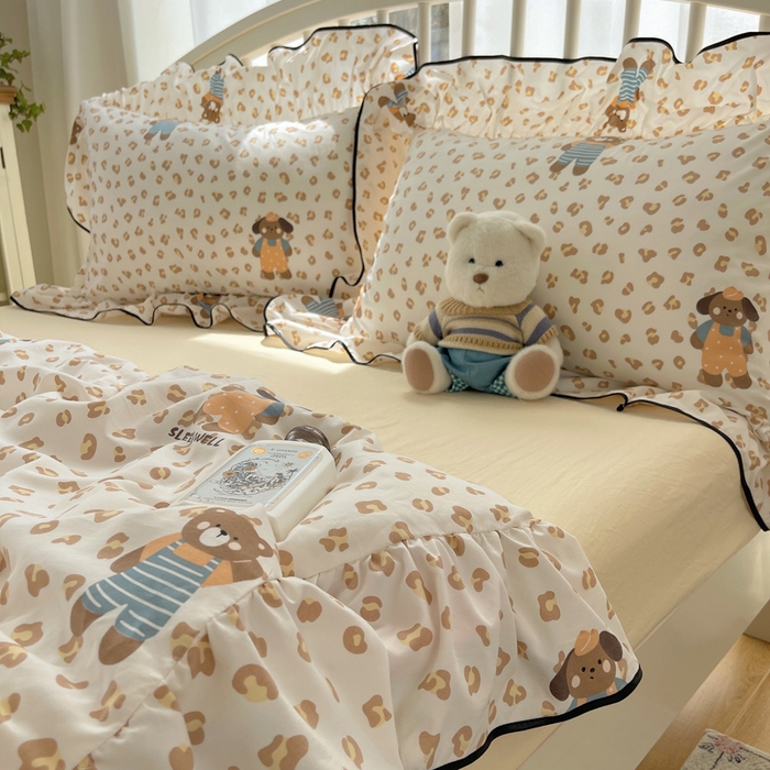 91家纺网 家纺一手货源 找家纺 顾里家纺 2025春夏新款韩系云朵棉夏被夏凉被空调被四件套 咖豹小熊