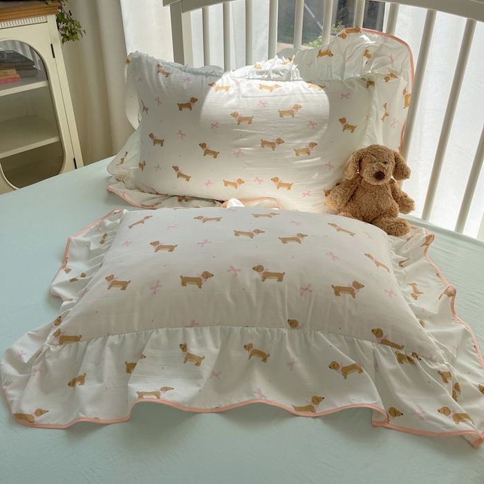 91家纺网 家纺一手货源 找家纺 顾里家纺 2025春夏新款韩系云朵棉夏被夏凉被空调被四件套 腊肠狗系粉