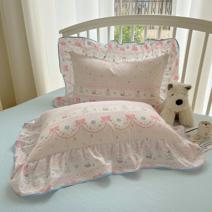 91家纺网 家纺一手货源 找家纺 顾里家纺 2025春夏新款韩系云朵棉夏被夏凉被空调被四件套 蕾丝小狗-粉
