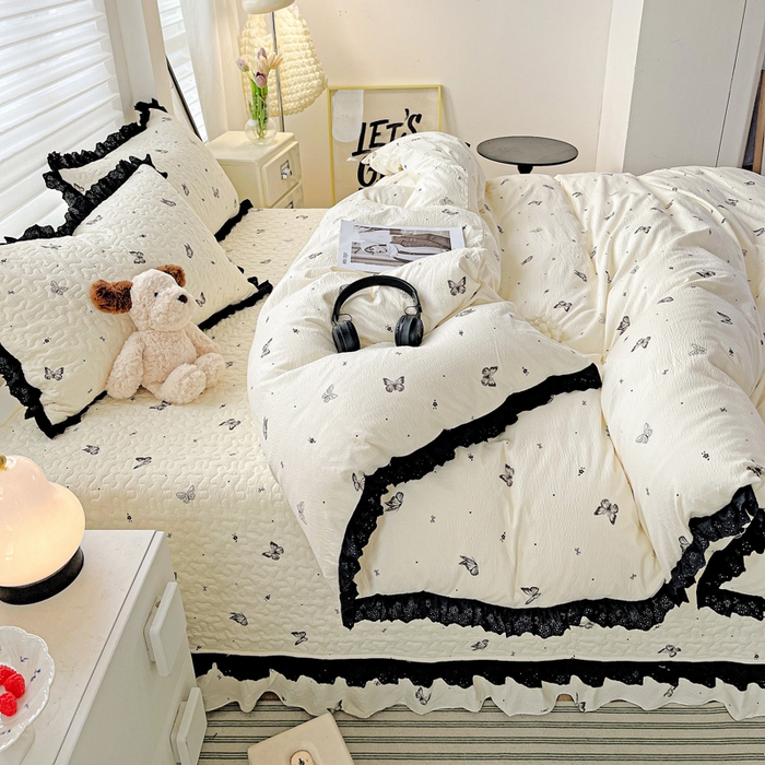 91家纺网 家纺一手货源 找家纺 仟网汇 2025新款赫本风床盖四件套 蝴蝶