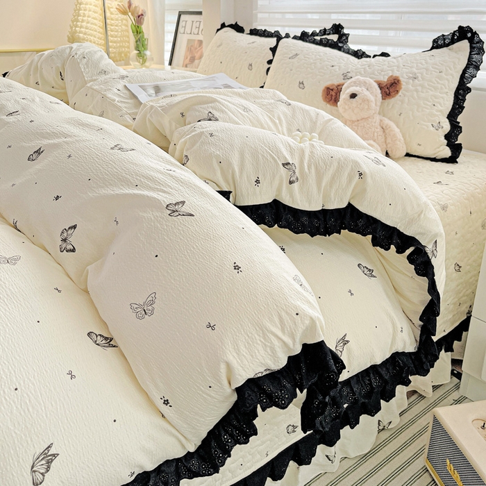 91家纺网 家纺一手货源 找家纺 仟网汇 2025新款赫本风床盖四件套 蝴蝶