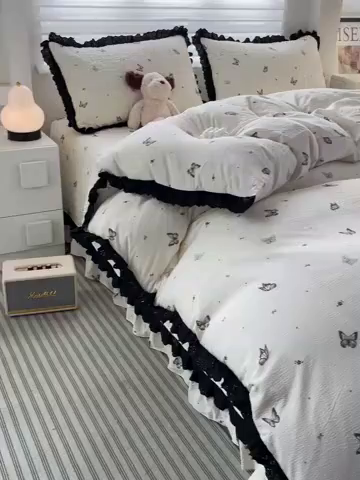 91家纺网 家纺一手货源 找家纺 仟网汇 2025新款赫本风床盖四件套 蝴蝶