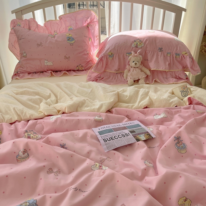 91家纺网 家纺一手货源 找家纺 顾里家纺 2025春夏新款韩系云朵棉夏被夏凉被空调被四件套 露思粉