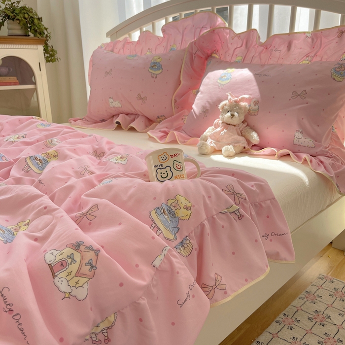 91家纺网 家纺一手货源 找家纺 顾里家纺 2025春夏新款韩系云朵棉夏被夏凉被空调被四件套 露思粉