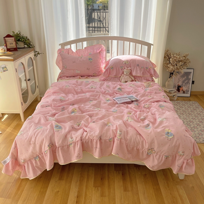 91家纺网 家纺一手货源 找家纺 顾里家纺 2025春夏新款韩系云朵棉夏被夏凉被空调被四件套 露思粉