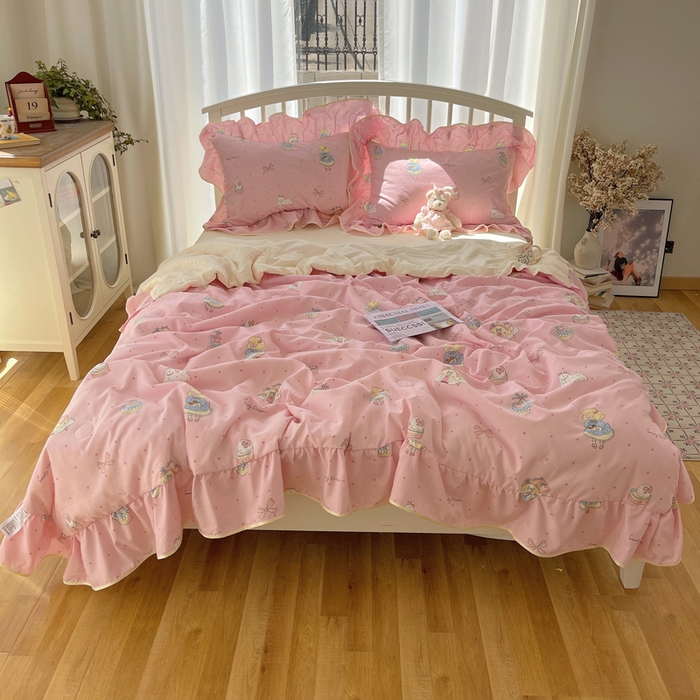 91家纺网 家纺一手货源 找家纺 顾里家纺 2025春夏新款韩系云朵棉夏被夏凉被空调被四件套 露思粉