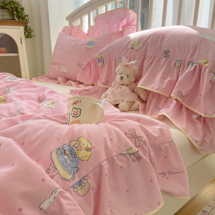 91家纺网 家纺一手货源 找家纺 顾里家纺 2025春夏新款韩系云朵棉夏被夏凉被空调被四件套 露思粉