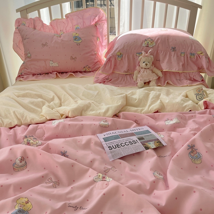 91家纺网 家纺一手货源 找家纺 顾里家纺 2025春夏新款韩系云朵棉夏被夏凉被空调被四件套 露思粉