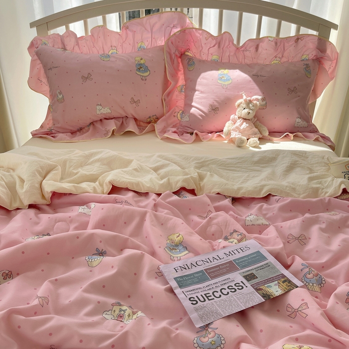 91家纺网 家纺一手货源 找家纺 顾里家纺 2025春夏新款韩系云朵棉夏被夏凉被空调被四件套 露思粉