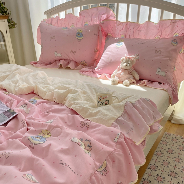 91家纺网 家纺一手货源 找家纺 顾里家纺 2025春夏新款韩系云朵棉夏被夏凉被空调被四件套 露思粉