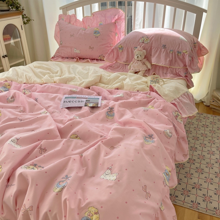 91家纺网 家纺一手货源 找家纺 顾里家纺 2025春夏新款韩系云朵棉夏被夏凉被空调被四件套 露思粉