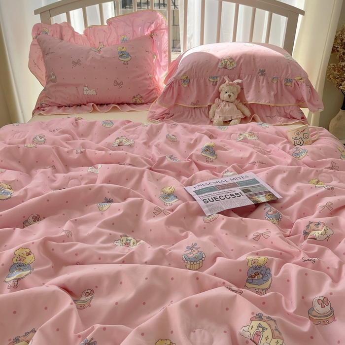 91家纺网 家纺一手货源 找家纺 顾里家纺 2025春夏新款韩系云朵棉夏被夏凉被空调被四件套 露思粉