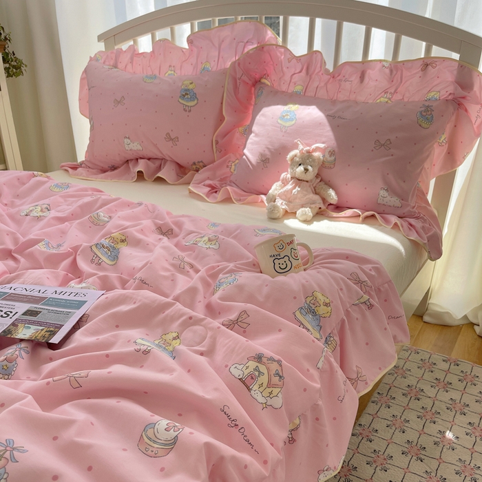 91家纺网 家纺一手货源 找家纺 顾里家纺 2025春夏新款韩系云朵棉夏被夏凉被空调被四件套 露思粉