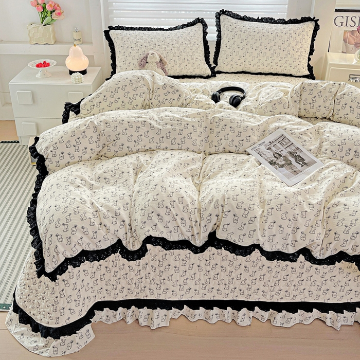 91家纺网 家纺一手货源 找家纺 仟网汇 2025新款赫本风床盖四件套 小黑兔