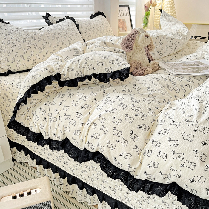 91家纺网 家纺一手货源 找家纺 仟网汇 2025新款赫本风床盖四件套 小黑兔