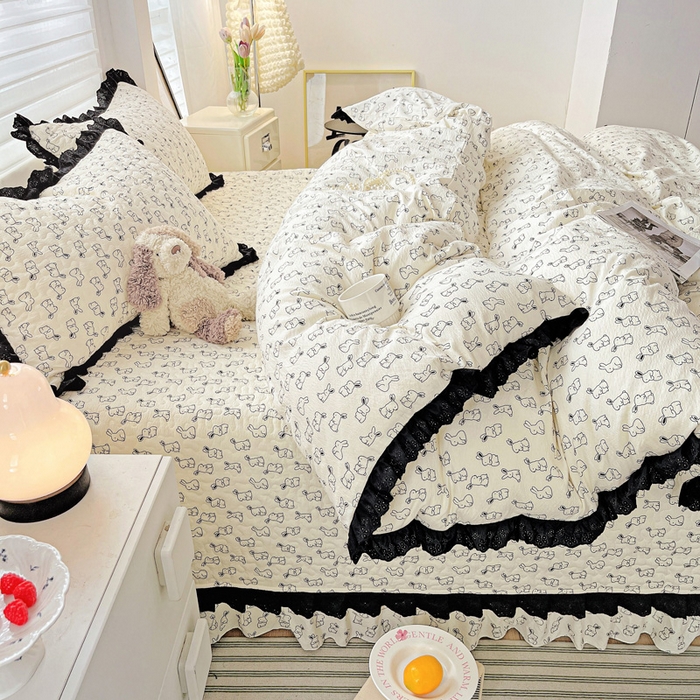 91家纺网 家纺一手货源 找家纺 仟网汇 2025新款赫本风床盖四件套 小黑兔