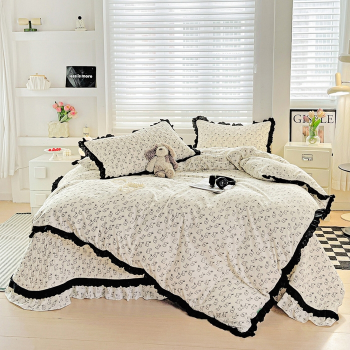 91家纺网 家纺一手货源 找家纺 仟网汇 2025新款赫本风床盖四件套 小黑兔