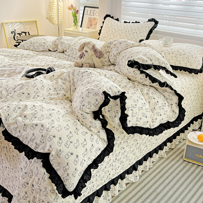 91家纺网 家纺一手货源 找家纺 仟网汇 2025新款赫本风床盖四件套 小黑兔