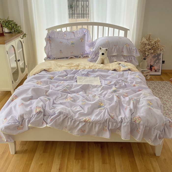 91家纺网 家纺一手货源 找家纺 顾里家纺 2025春夏新款韩系云朵棉夏被夏凉被空调被四件套 露思紫