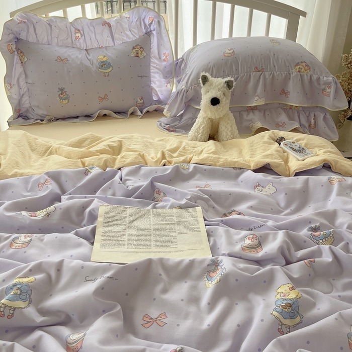 91家纺网 家纺一手货源 找家纺 顾里家纺 2025春夏新款韩系云朵棉夏被夏凉被空调被四件套 露思紫