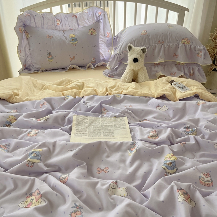 91家纺网 家纺一手货源 找家纺 顾里家纺 2025春夏新款韩系云朵棉夏被夏凉被空调被四件套 露思紫