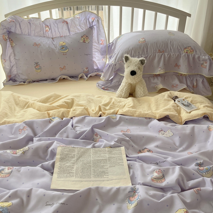 91家纺网 家纺一手货源 找家纺 顾里家纺 2025春夏新款韩系云朵棉夏被夏凉被空调被四件套 露思紫