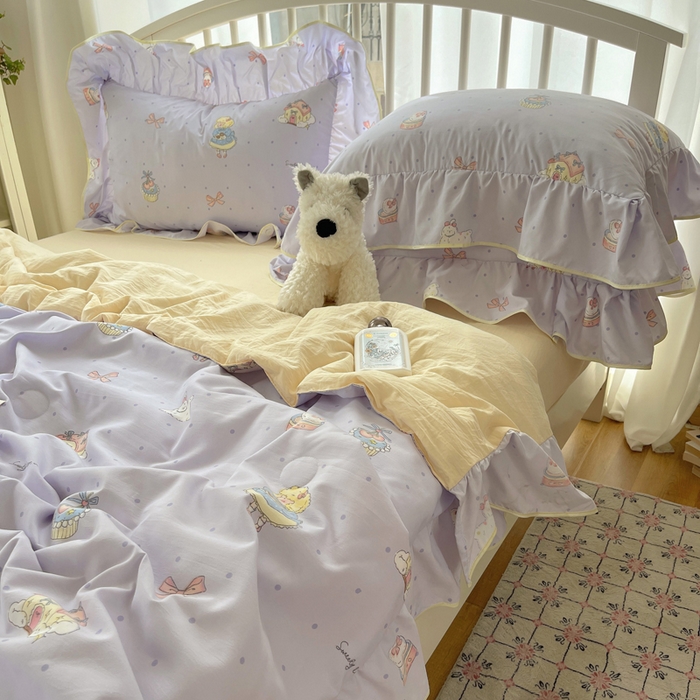 91家纺网 家纺一手货源 找家纺 顾里家纺 2025春夏新款韩系云朵棉夏被夏凉被空调被四件套 露思紫