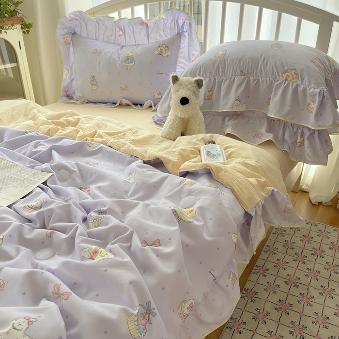 91家纺网 家纺一手货源 找家纺 顾里家纺 2025春夏新款韩系云朵棉夏被夏凉被空调被四件套 露思紫